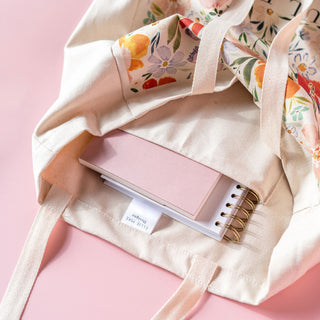 cotton floral tote bag with a5 notepad inner pocket