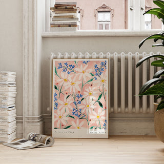 pink daisy print for room- nursery- dining room- living room - office wall space