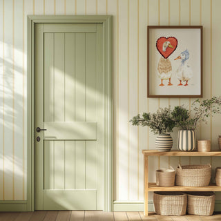 indian runner duck and white duck wearing vintage hat and love heart around neck. Perfect Valentines gift- Nursery room wall art - Bedroom Wall Art 