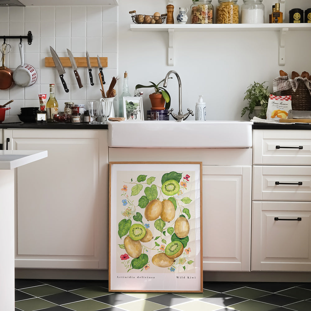 kiwi fruit art print styled in modern country kitchen 