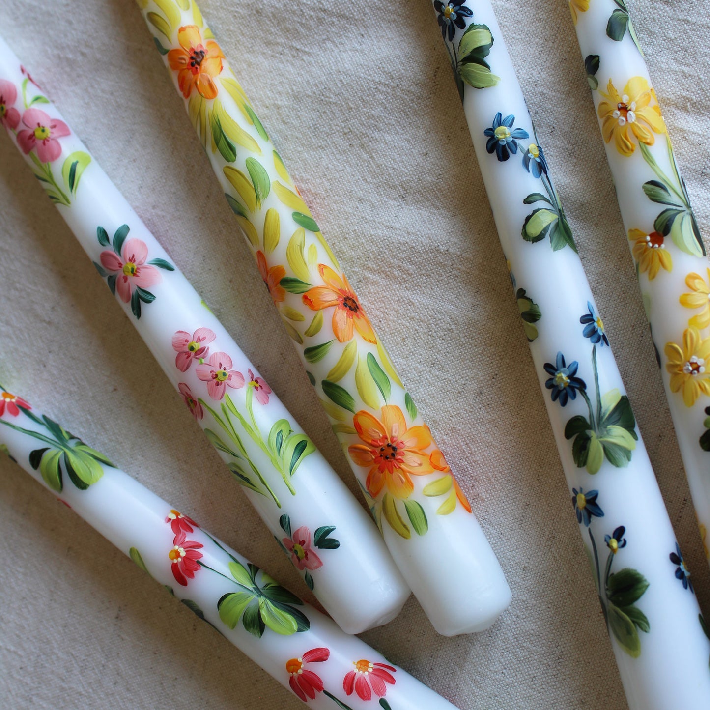 White Hand Painted Decorative Candles