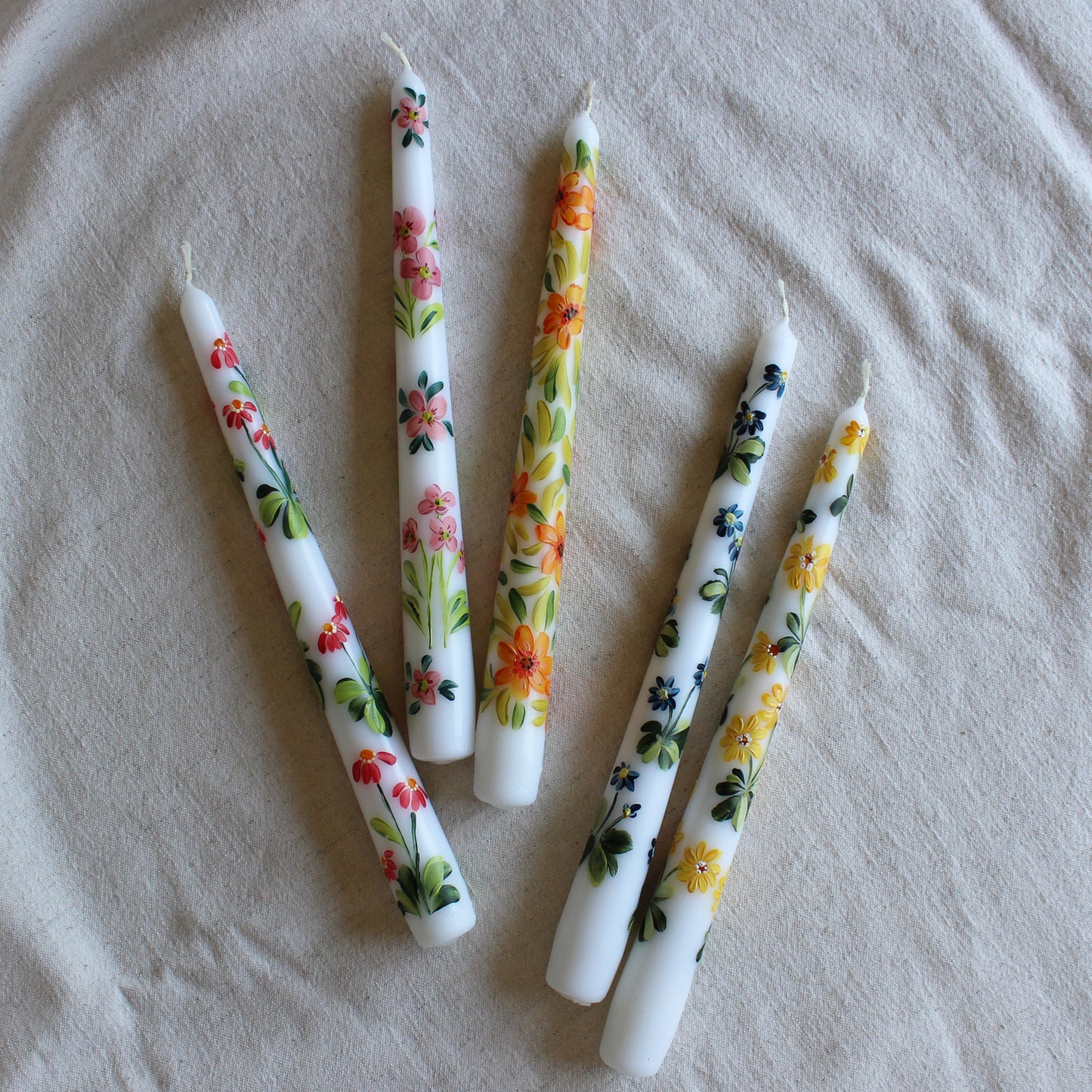 White Hand Painted Decorative Candles