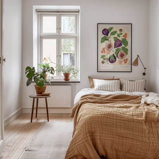 fruit fig art print styled in bedroom large 