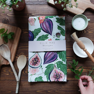 fig printed tea towel for cooking, baking, displaying