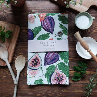 floral fig fruit patterned 100%cotton kitchen tea towel