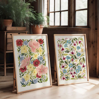 Trailing fuchsia x Petunia Blooms print styled together