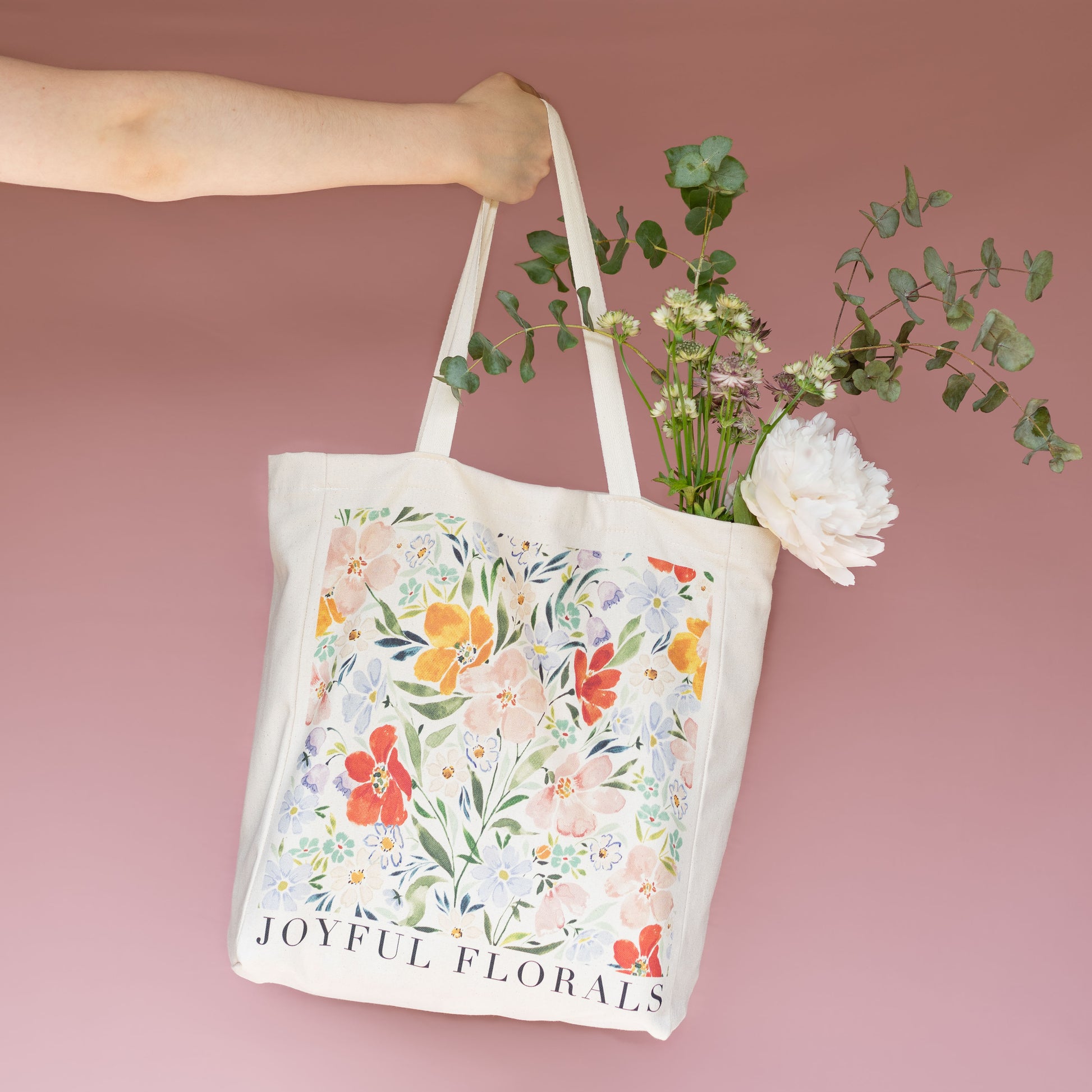 tote bag carrying farmers market flowers