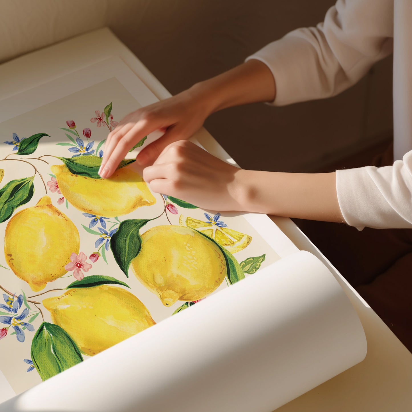 lemon fruit art print rolled