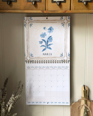 Hand illustrated March Tile with a bunch of flowers 