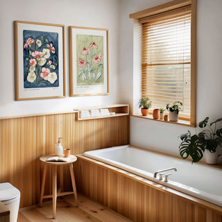 Our nasturtium print styled with our sage green coneflower art print
