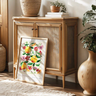 Sweet orange fruit print against rattan furniture