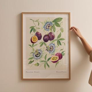 passionfruit flower botanical print styled in light oak thin frame 
