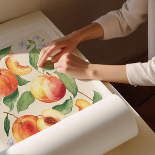 peach art print rolled up 