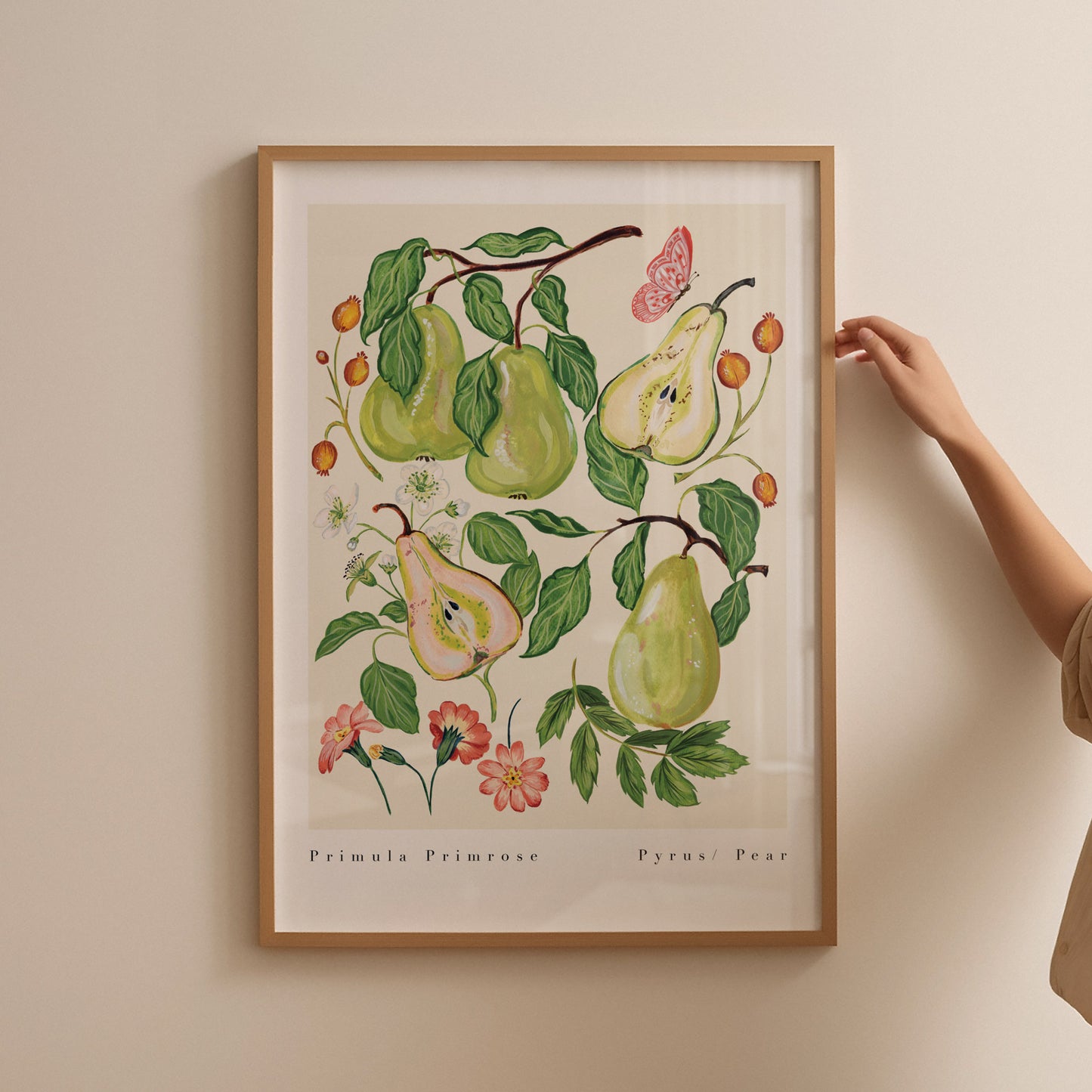 botanical vintage art print styled in thin oak frame