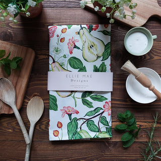 pear fruit patterned 100 % cotton printed tea towel 
