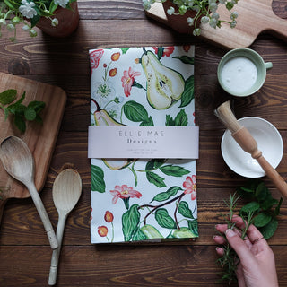 pear tea towel with branded belly band perfect for gifting 