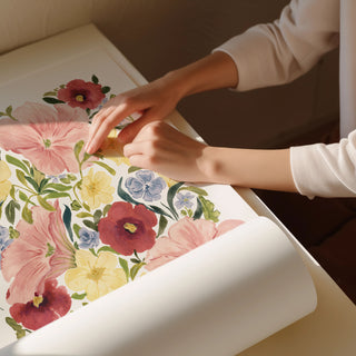 petunia blooms art print rolled
