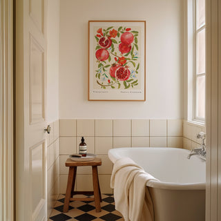pomegranate botanical vintage inspired fruit print in largest size on bathroom wall.