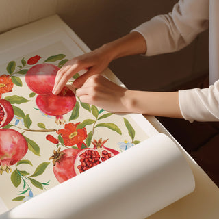 pomegranate fruit print rolled up 