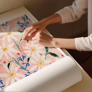 pretty in pink art print rolled up 