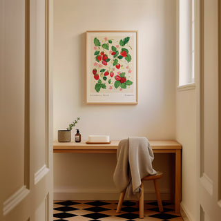 vinatge strawberry style art print styled in bathroom