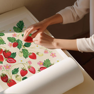 strawberry art print rolled up 