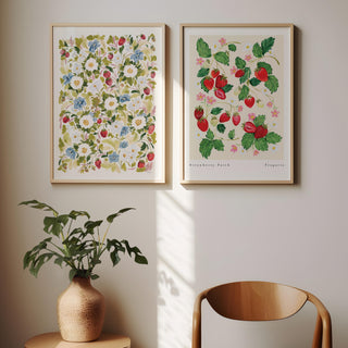 Garden Strawberries x Strawberry Patch Art Prints styled together.