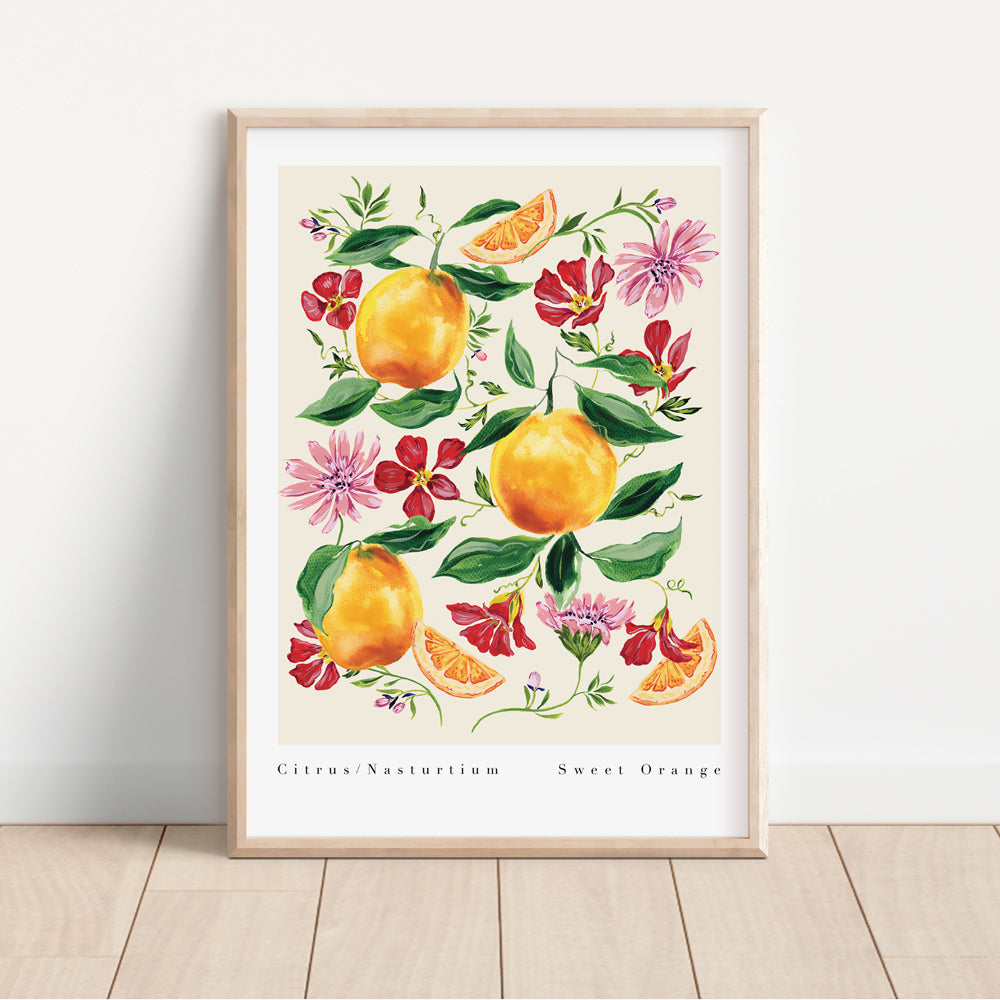 botanical orange fruit floral art print 