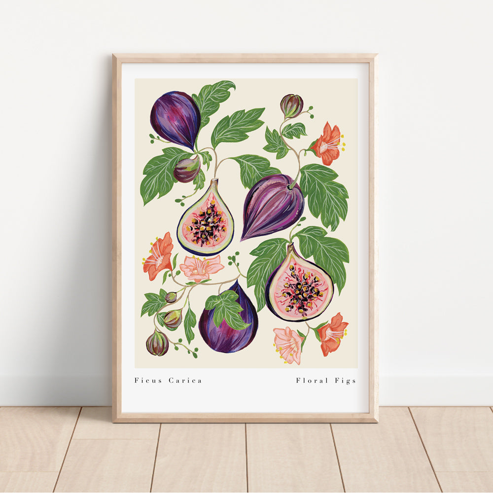 floral fig vintage inspired art print for kitchen and dining walls.