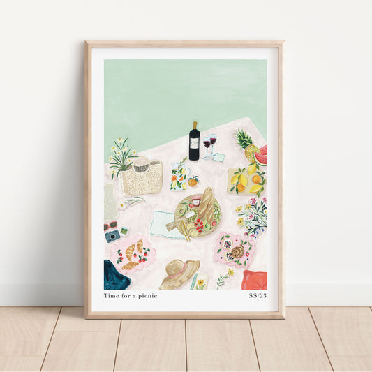 time for a picnic art print - picnic still life hand painted art print 