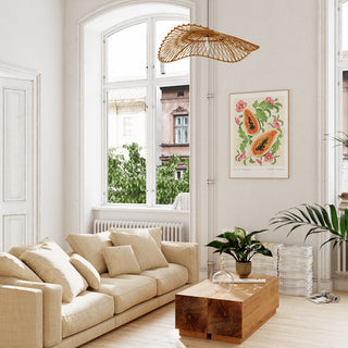 papaya print styled in living area