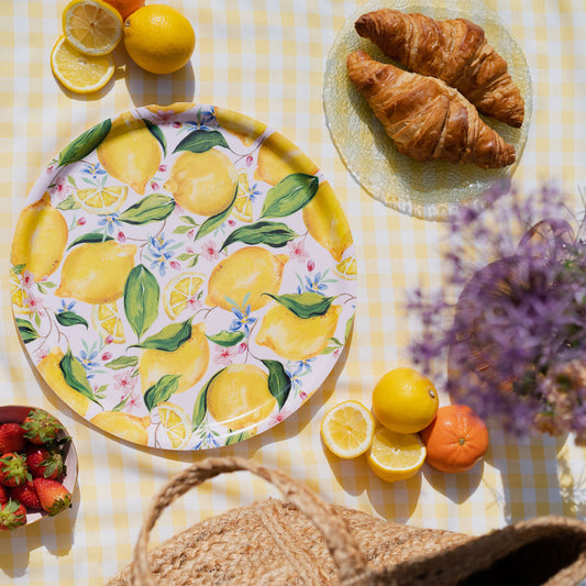 picnic lemon pattern circle food tray