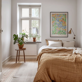 wild garden print styled large above a bed