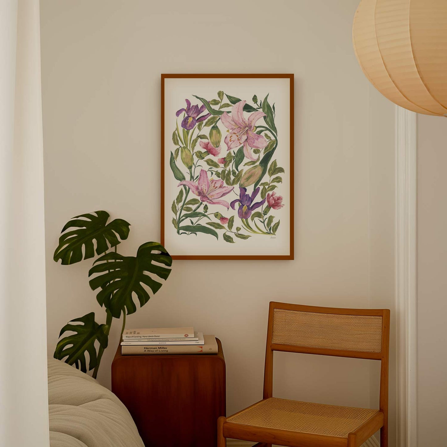 with love lily,botanical fine art print in dark oak frame