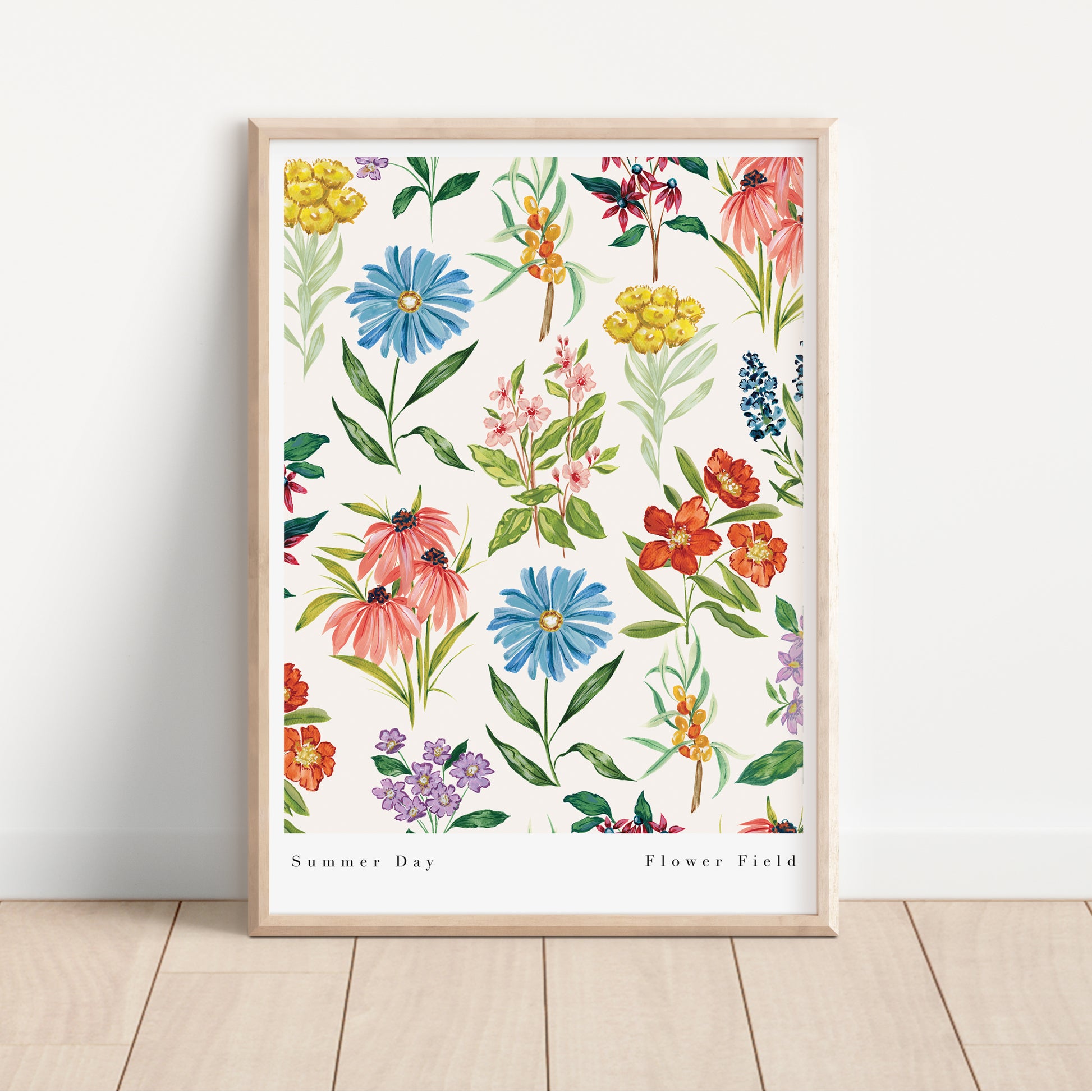 colourful mixed wildflower painted art print in a4 and a3 