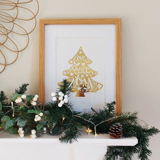gold foiled love peace joy christmas tree a4 art print 