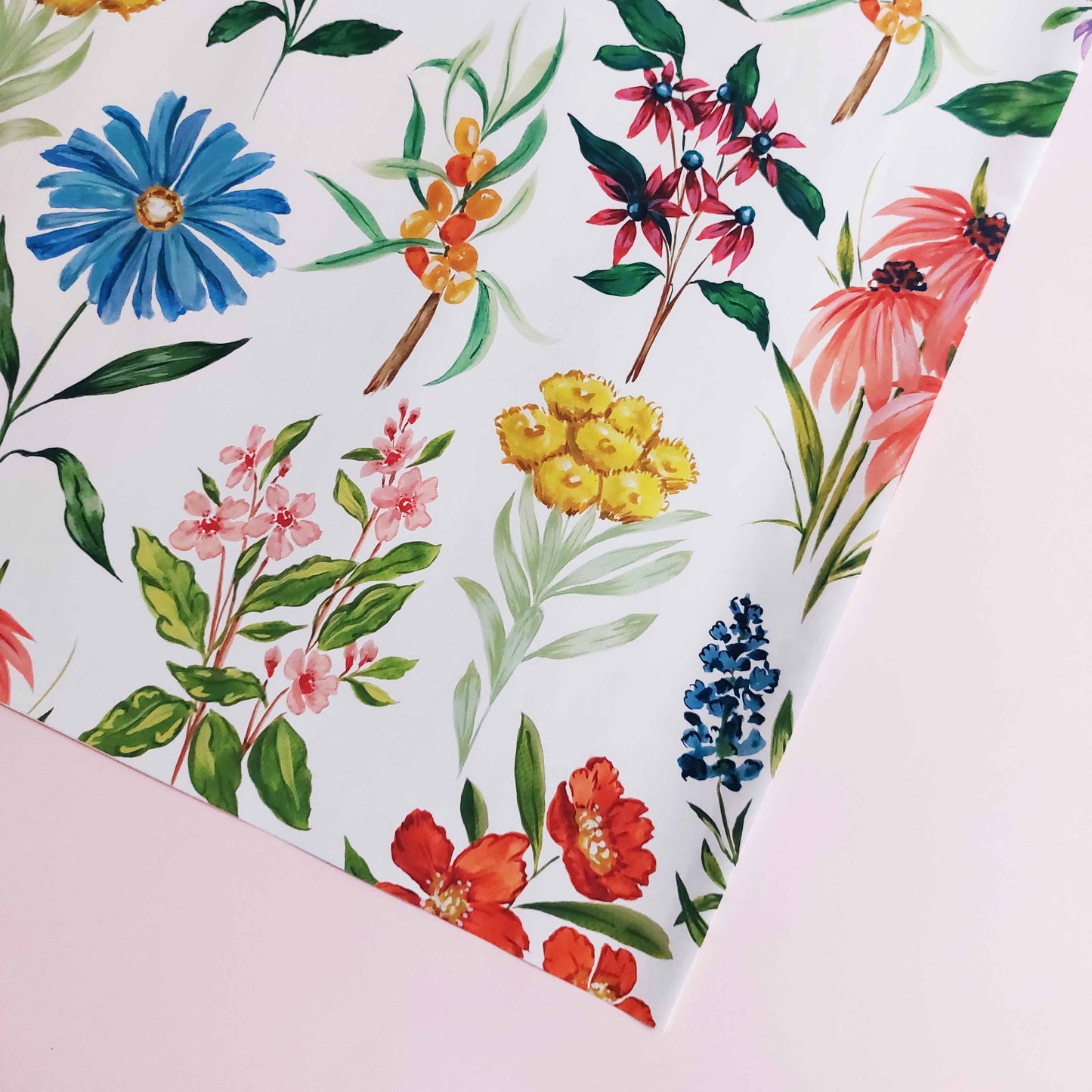 colourful mixed wildflower wrapping paper single sheets