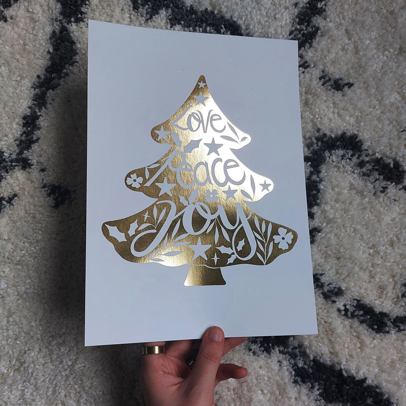 christmas tree gold foiled art print 