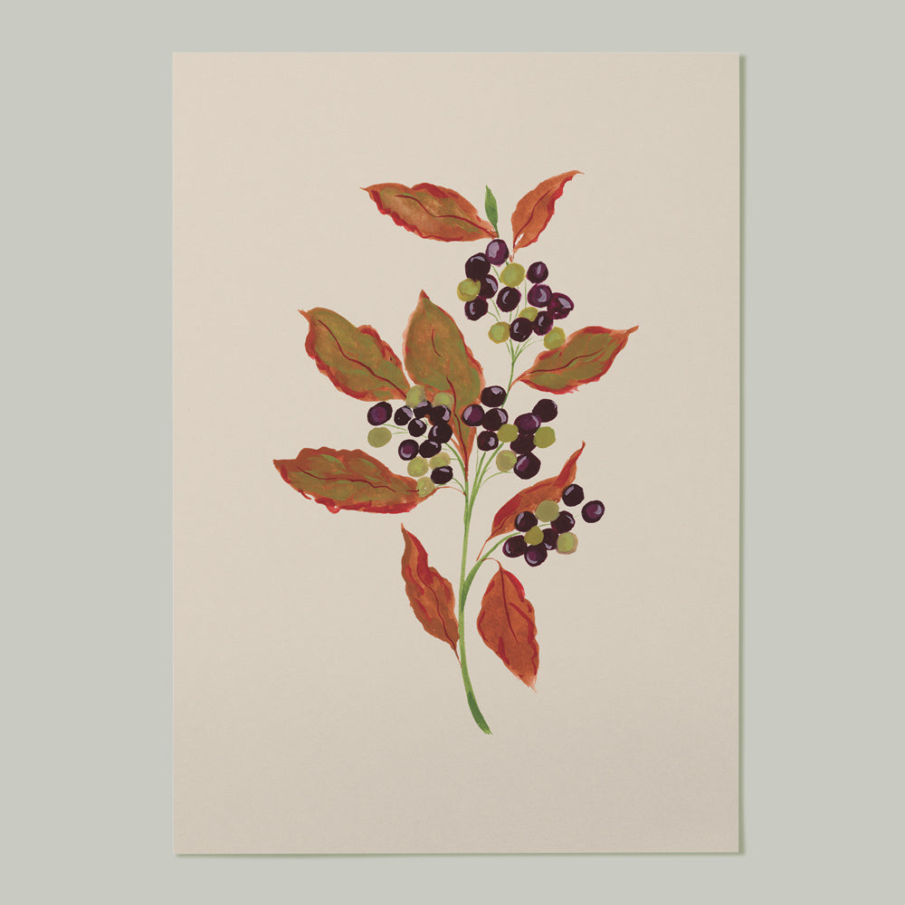 autumnal berry sprig wall print 
