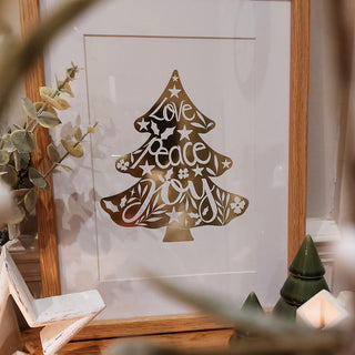 festive home decor gold foil christmas tree wall art 