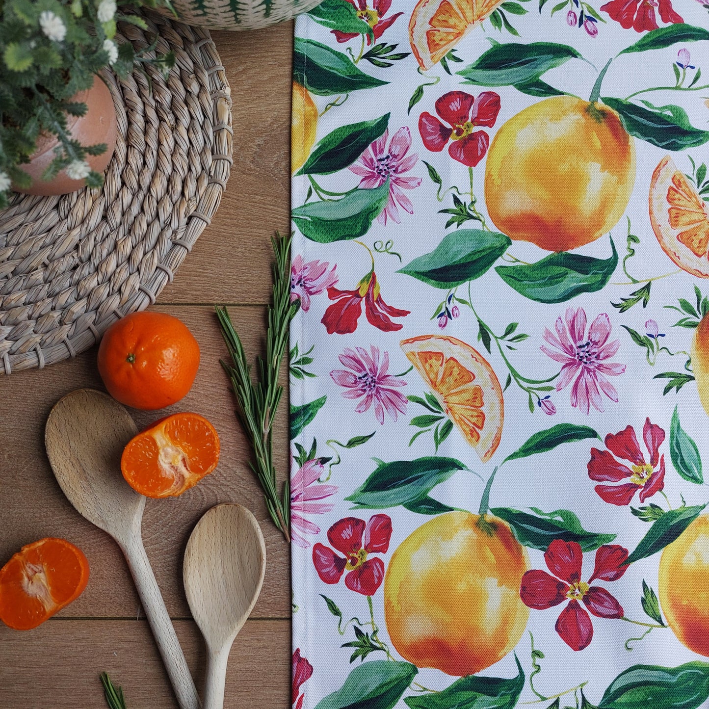 fruit print orange tea towel 