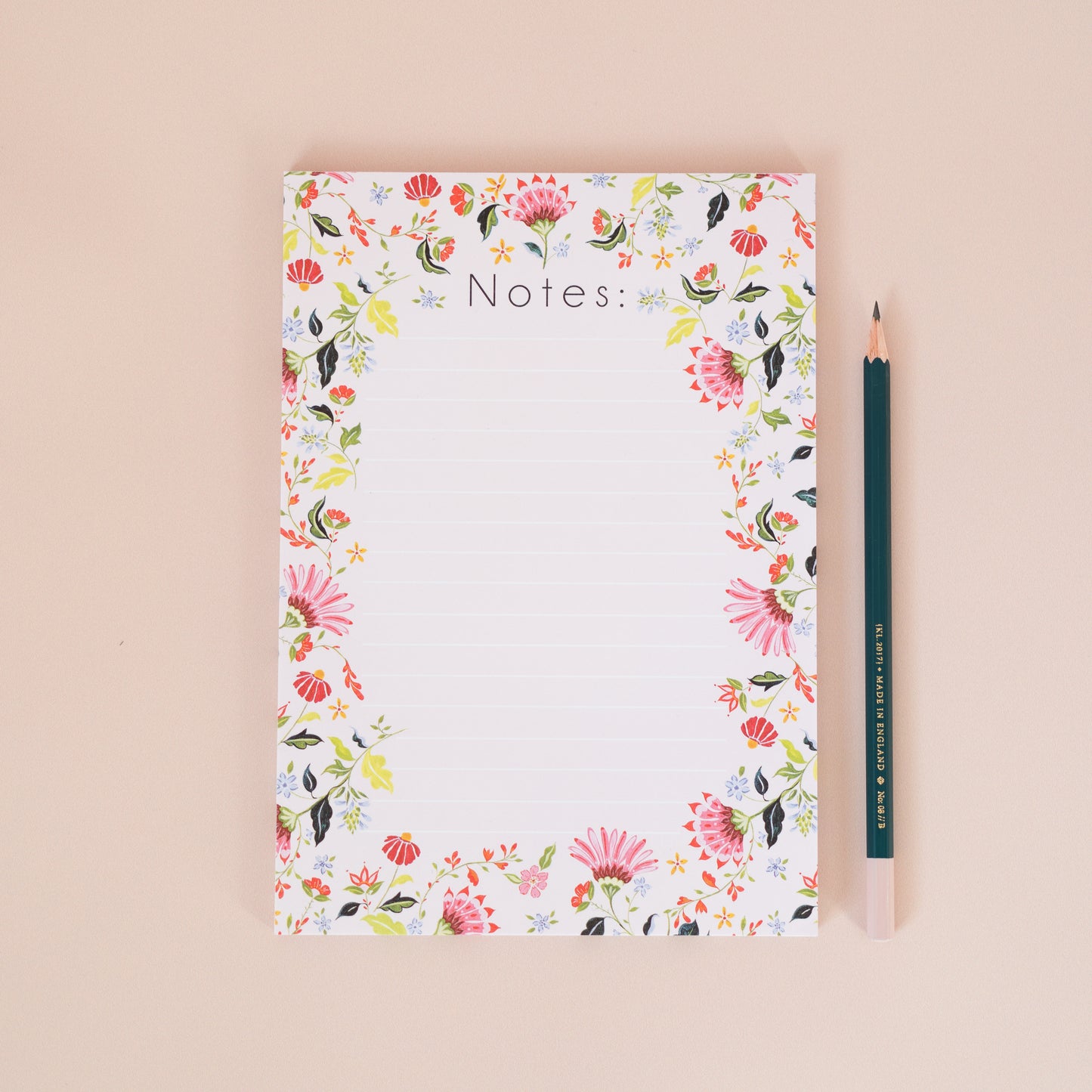 a5 floral pink border lined 50 page notepad for desk