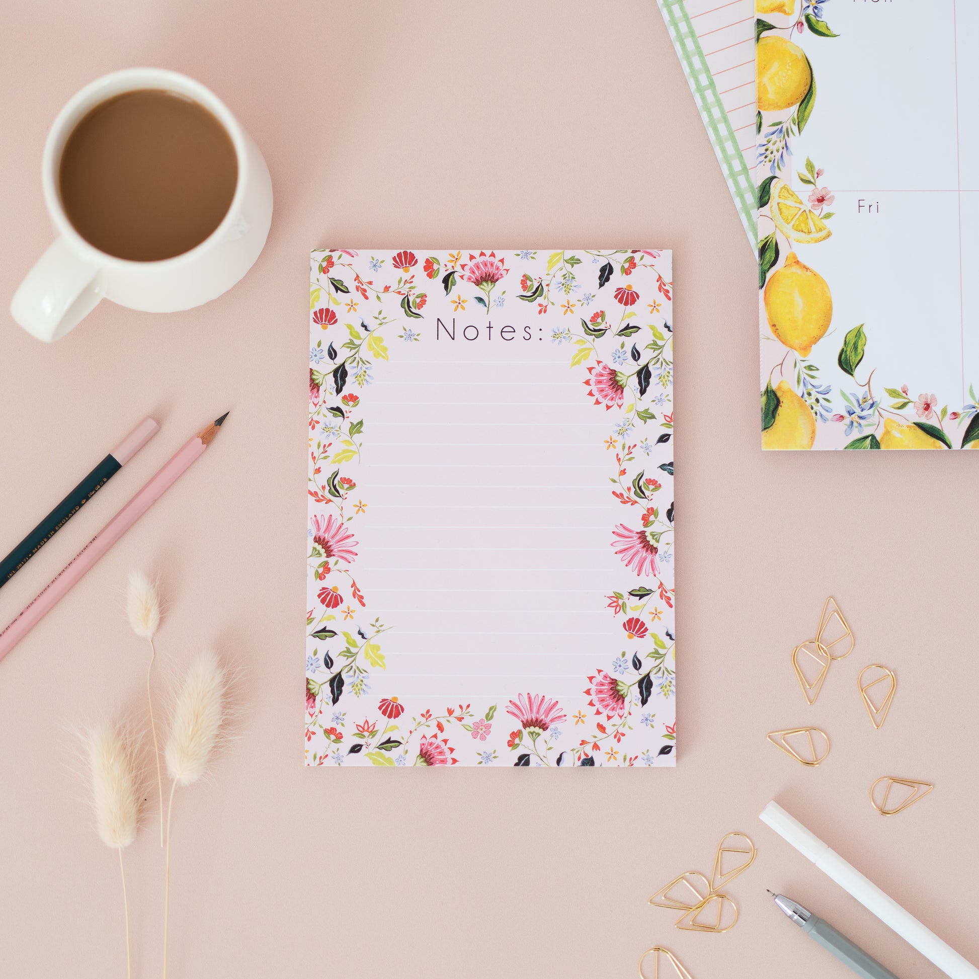 tear off notepad with floral pink and lilac border