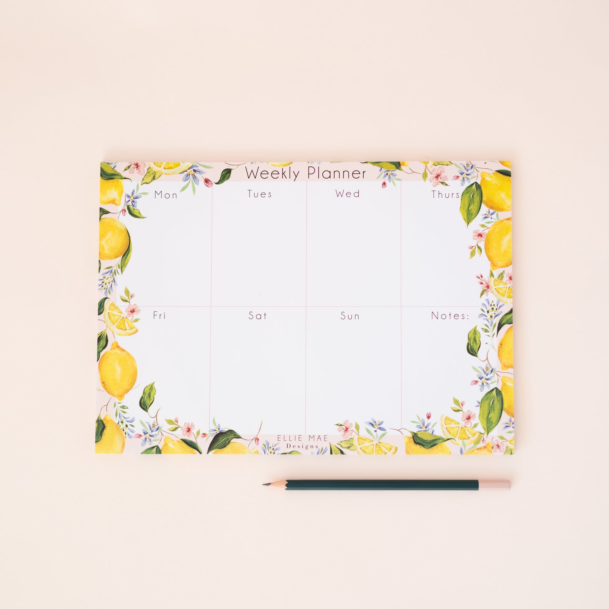 lemon fruit printed border a4 weekly desk planner