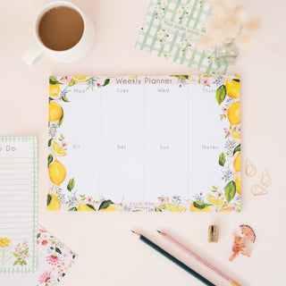 A4 lemon patterned weekly desk planner with 50 tear off pages