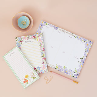 floral stationery bundle set including weekly planner, notepad and to do list 