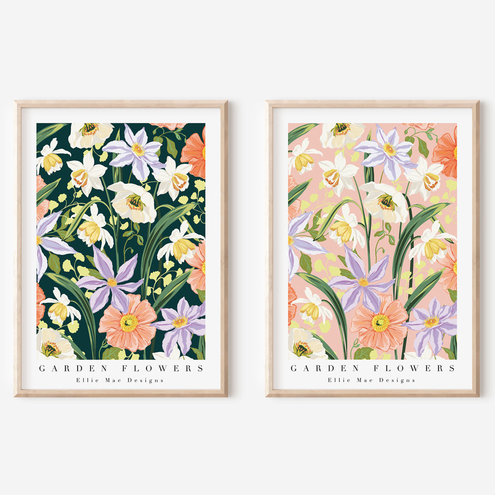 Garden Flowers in Navy Art Print