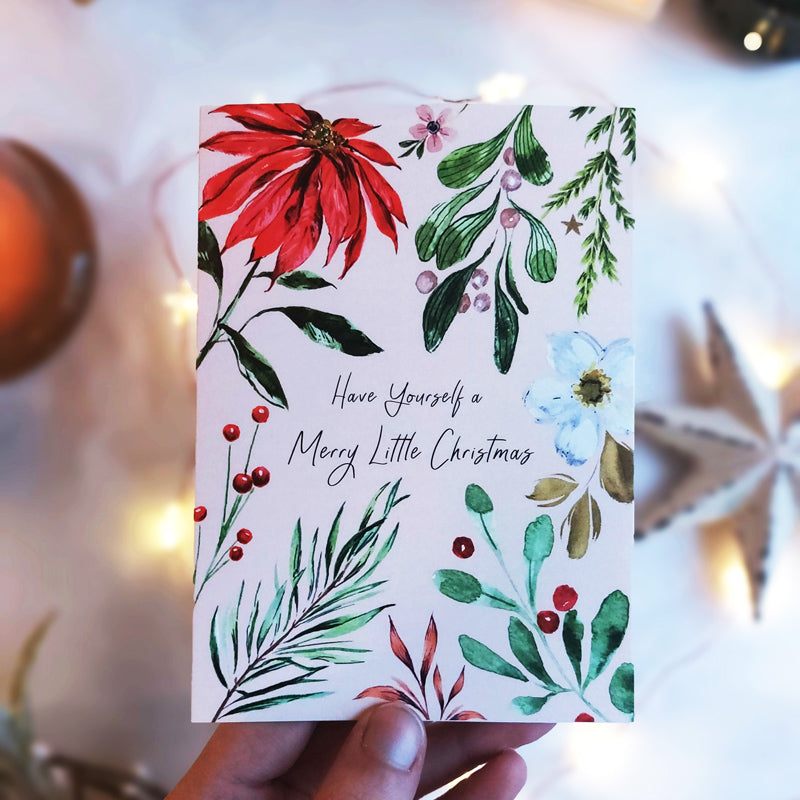 have yourself a merry little christmas a6 floral poinsettia christmas card paired with brown envelope