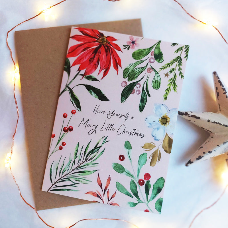 poinsettia and christmas foliage card 