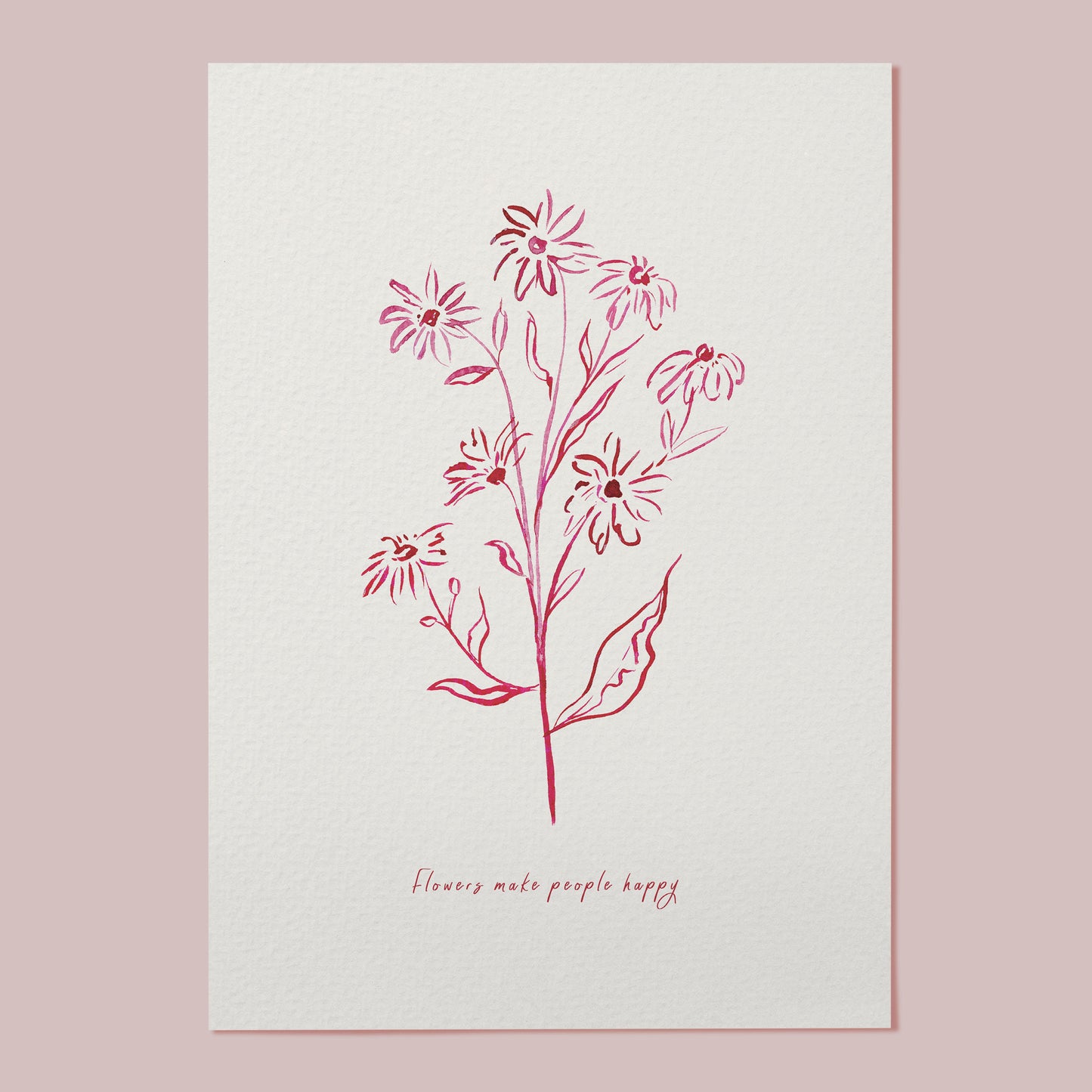 simple text and flower pink art print